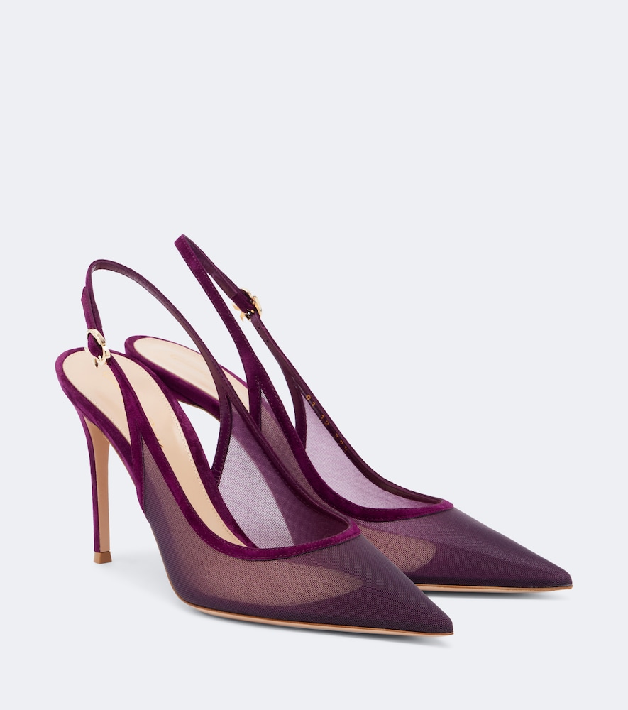 Slingback-Pumps aus Organza mit Veloursleder