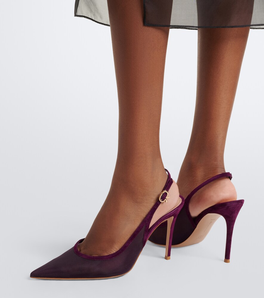 Suede-Trimmed Organza Slingback