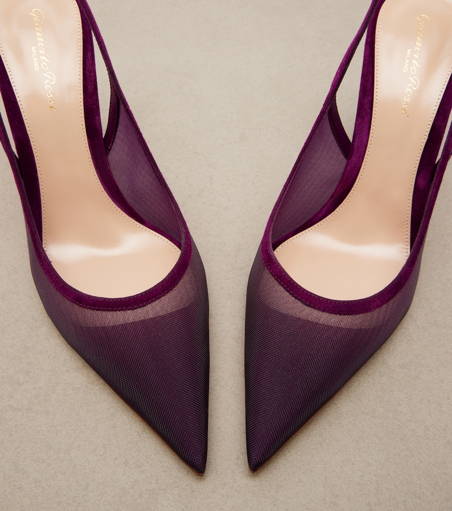 Suede-Trimmed Organza Slingback
