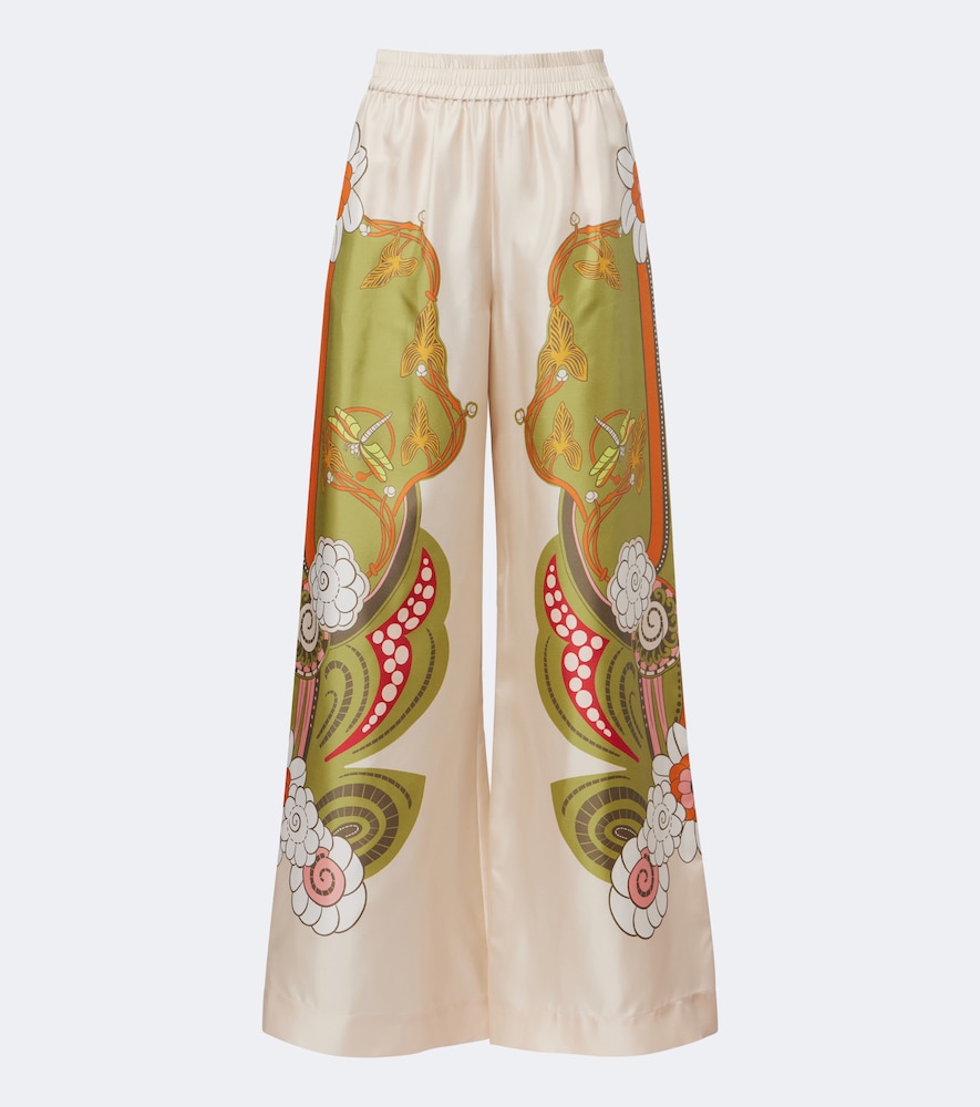 Pantaloni palazzo in seta con stampa floreale