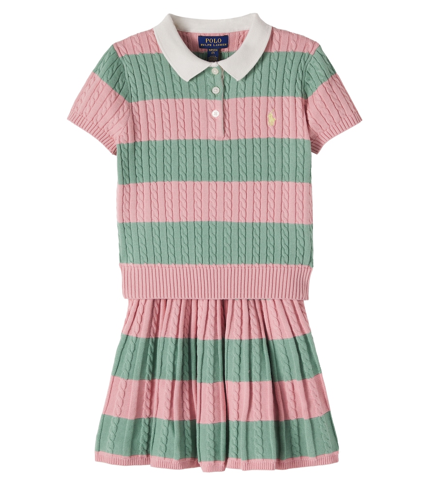 Polo Ralph Lauren Kids Cable-knit striped cotton polo sweater and skirt set