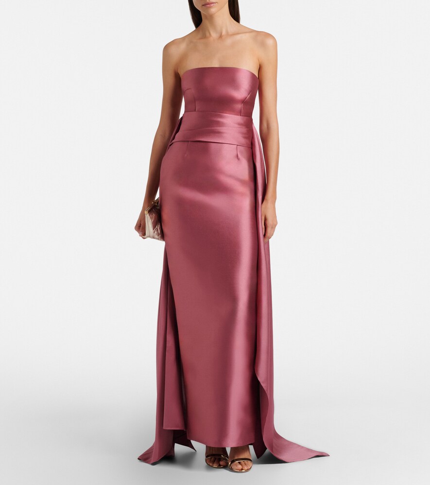 Solace London Draped strapless satin gown