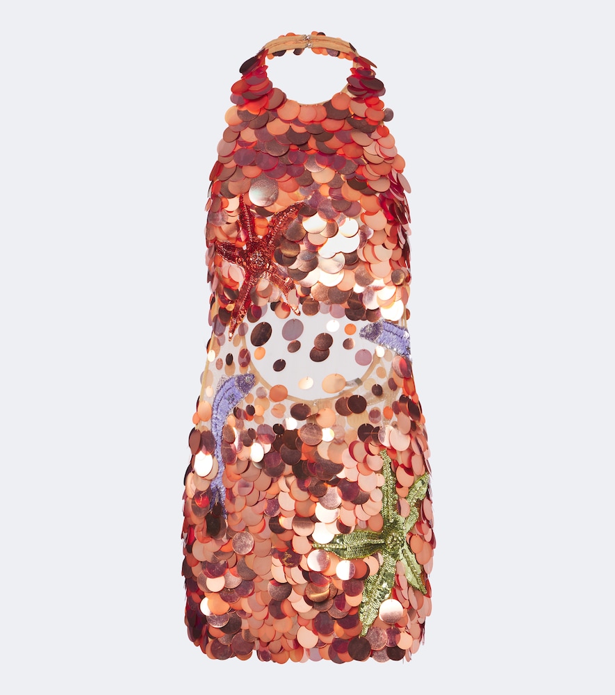 Retroféte Retrofête Dorothy Embellished Halterneck Minidress In Orange