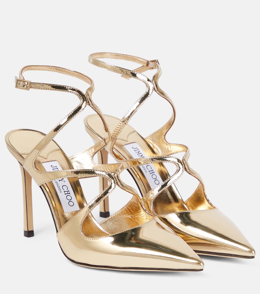 JIMMY CHOO AZIA 95 METALLIC LEATHER PUMPS