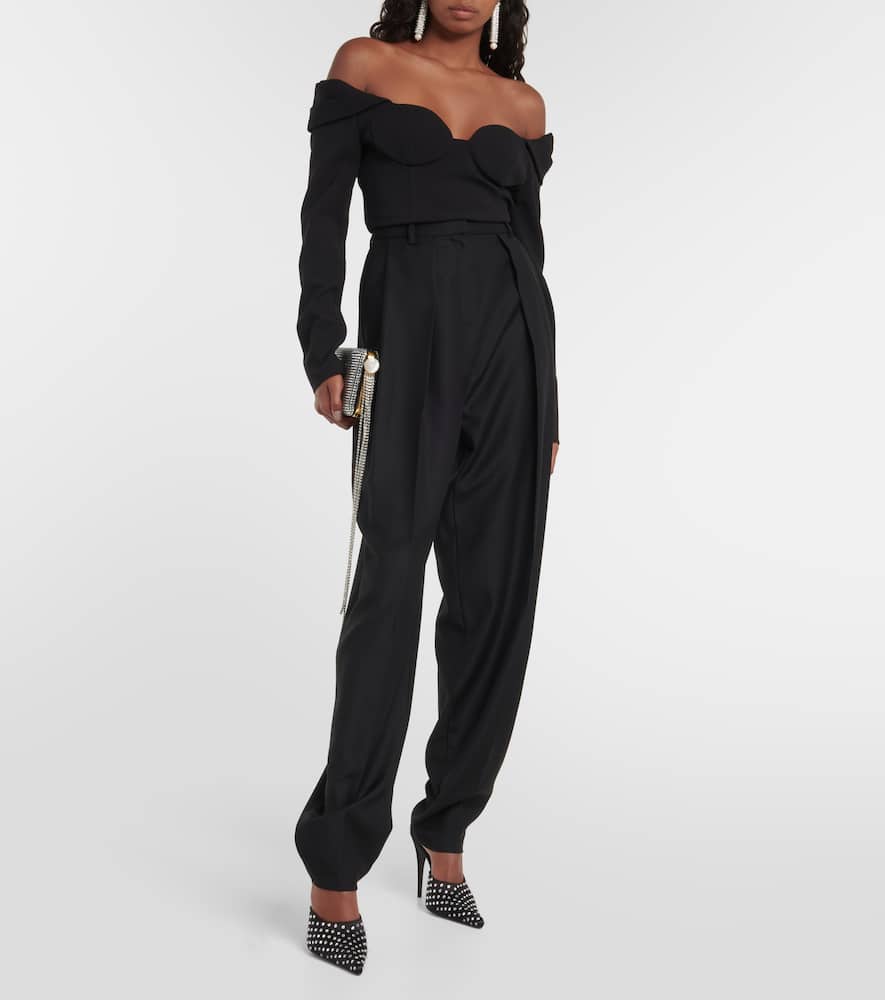 Magda Butrym Off-shoulder Wool-blend Top In Black