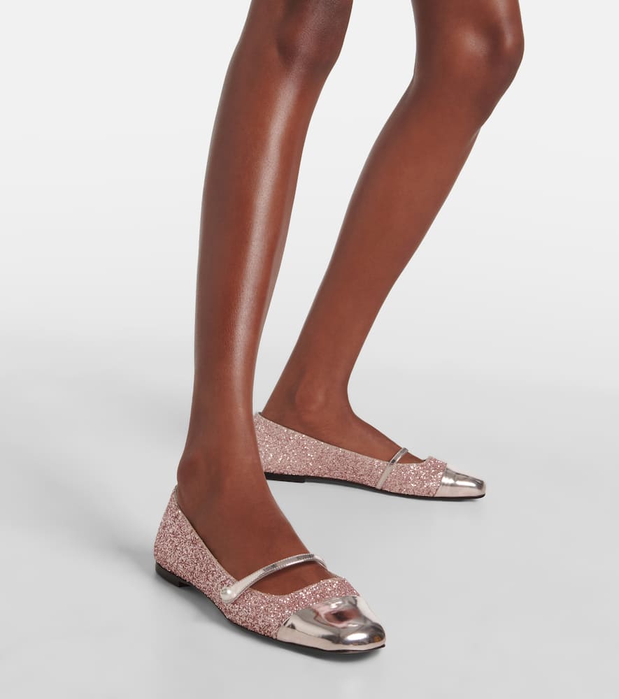Jimmy Choo Elisa Leather-trimmed Glitter Ballet Flats In Pink