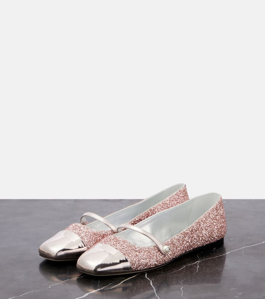 Jimmy Choo Elisa Leather-trimmed Glitter Ballet Flats In Pink