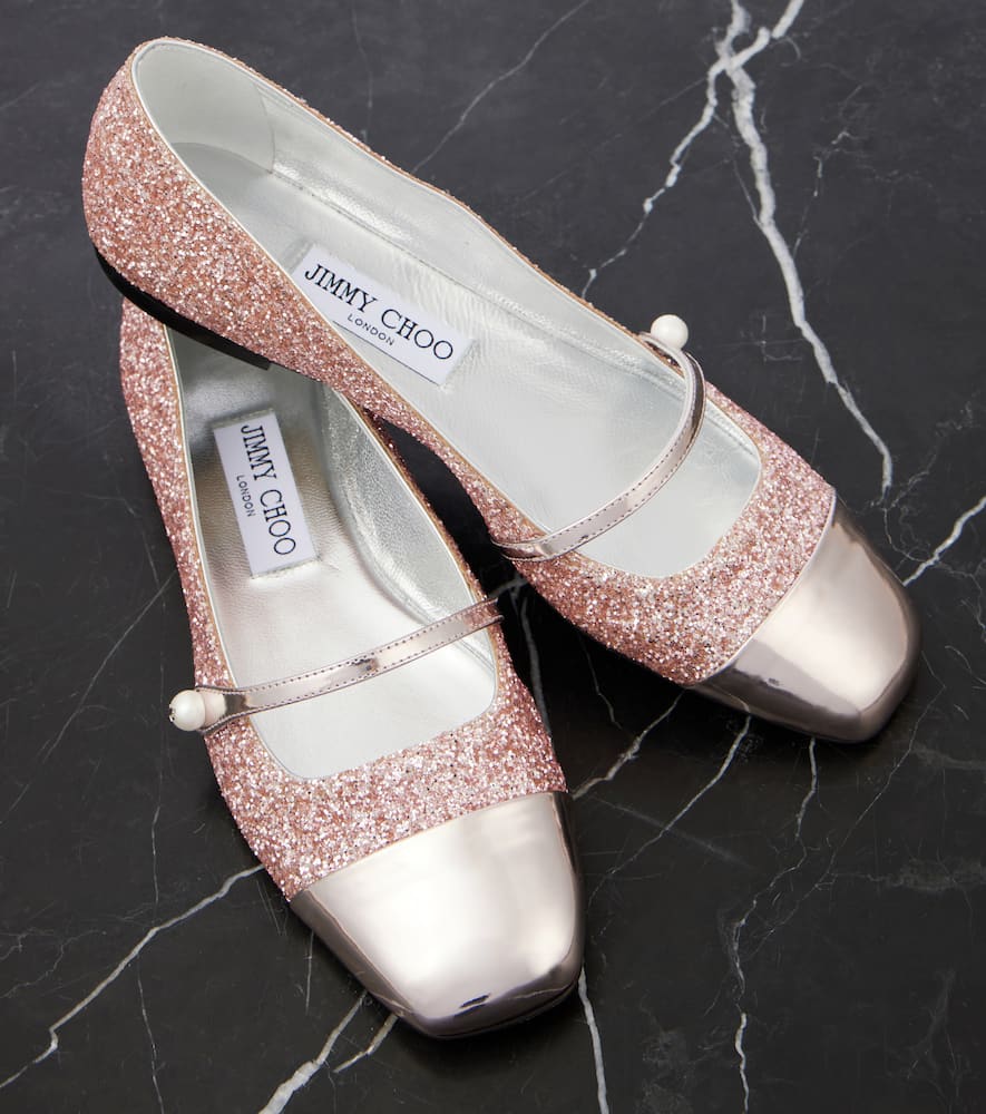 Jimmy Choo Elisa Leather-trimmed Glitter Ballet Flats In Pink