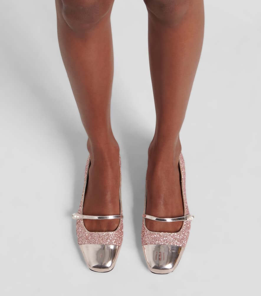 Jimmy Choo Elisa Leather-trimmed Glitter Ballet Flats In Pink