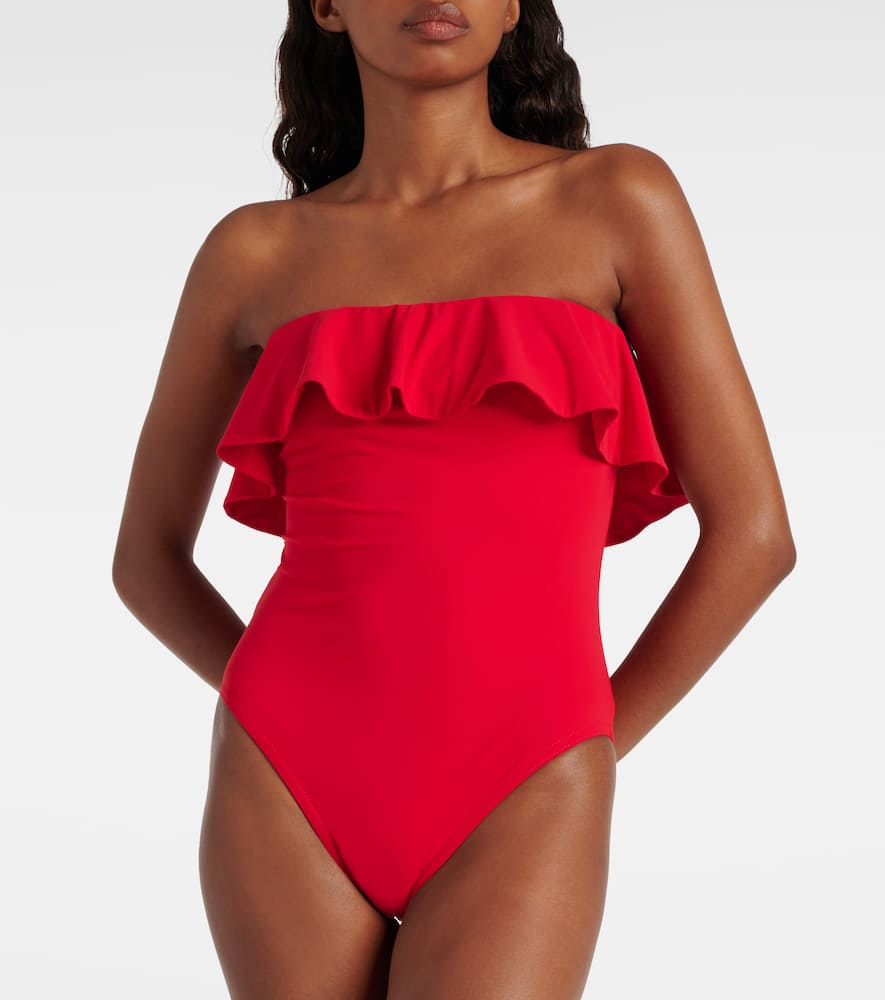 Karla Colletto Ruffled Bandeau Swimsuit In Red
