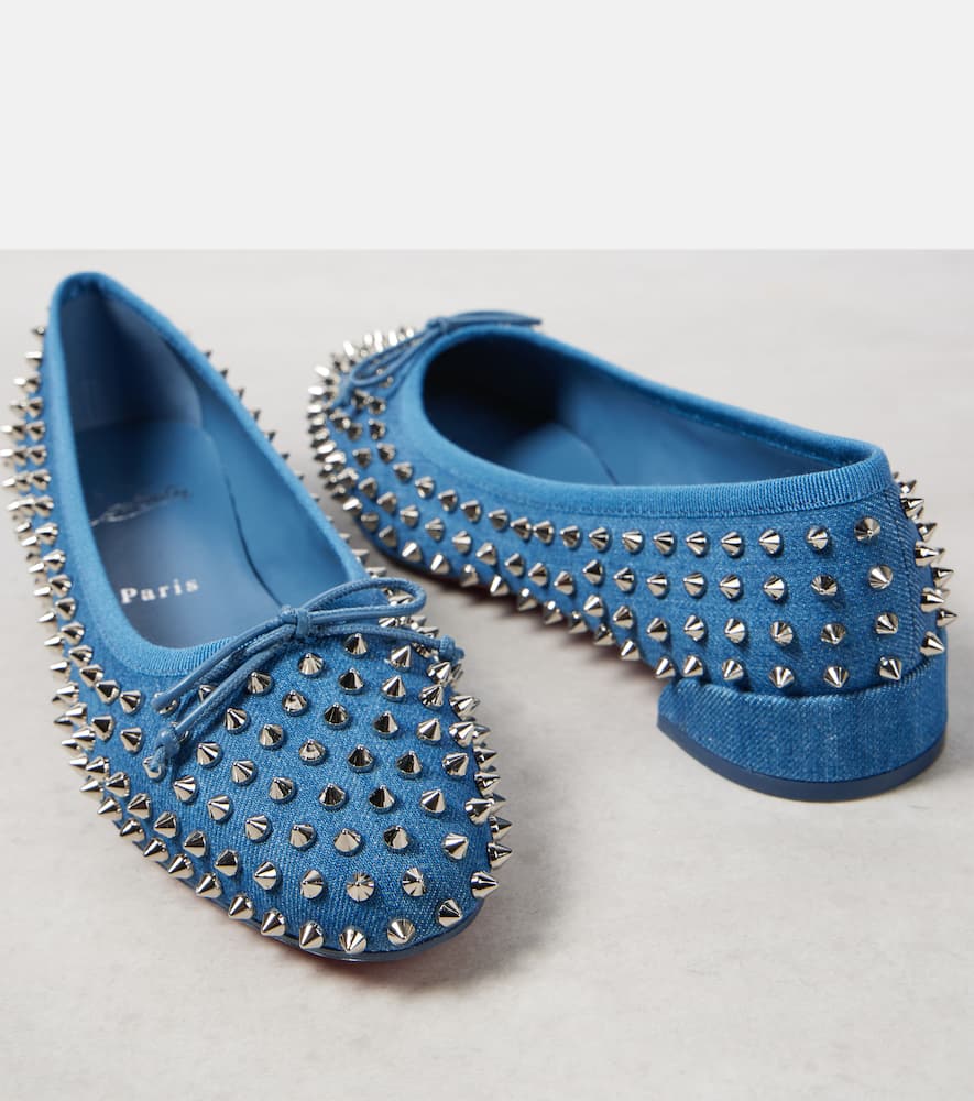 CHRISTIAN LOUBOUTIN SWEETIE JANE SPIKES DENIM BALLET FLATS