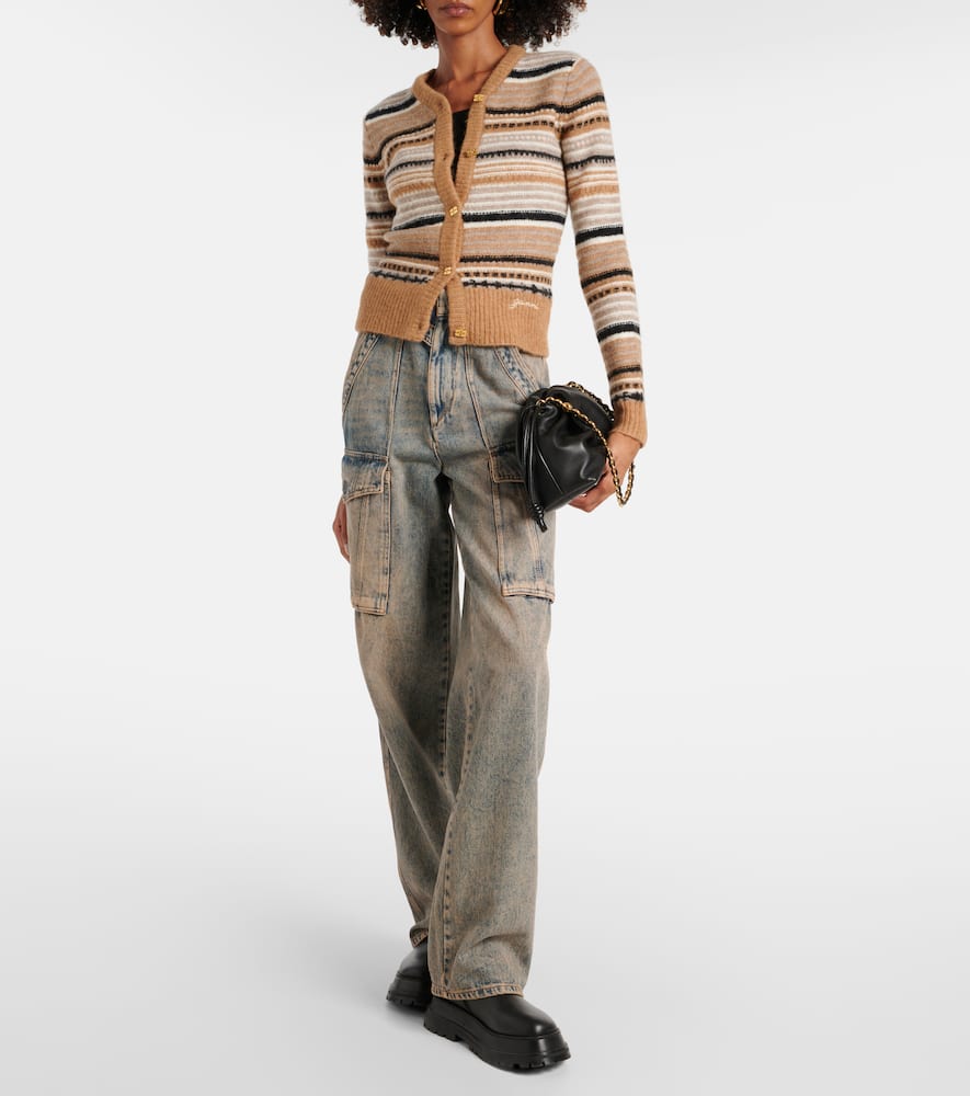 Ganni Striped Soft Alpaca Blend Cardigan In Brown