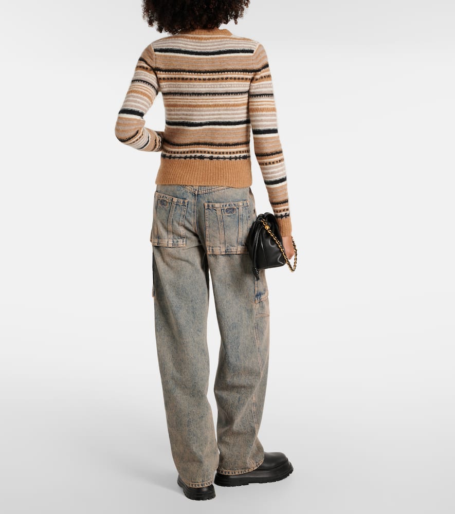 Ganni Striped Soft Alpaca Blend Cardigan In Brown