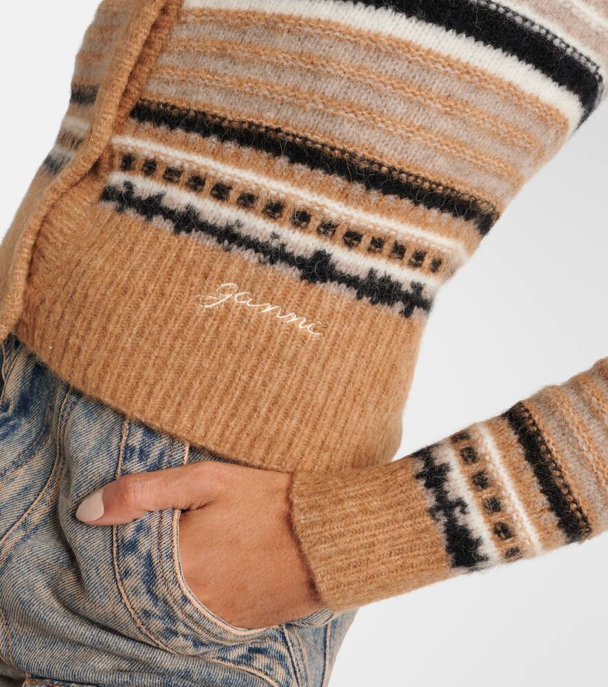 Ganni Striped Soft Alpaca Blend Cardigan In Brown