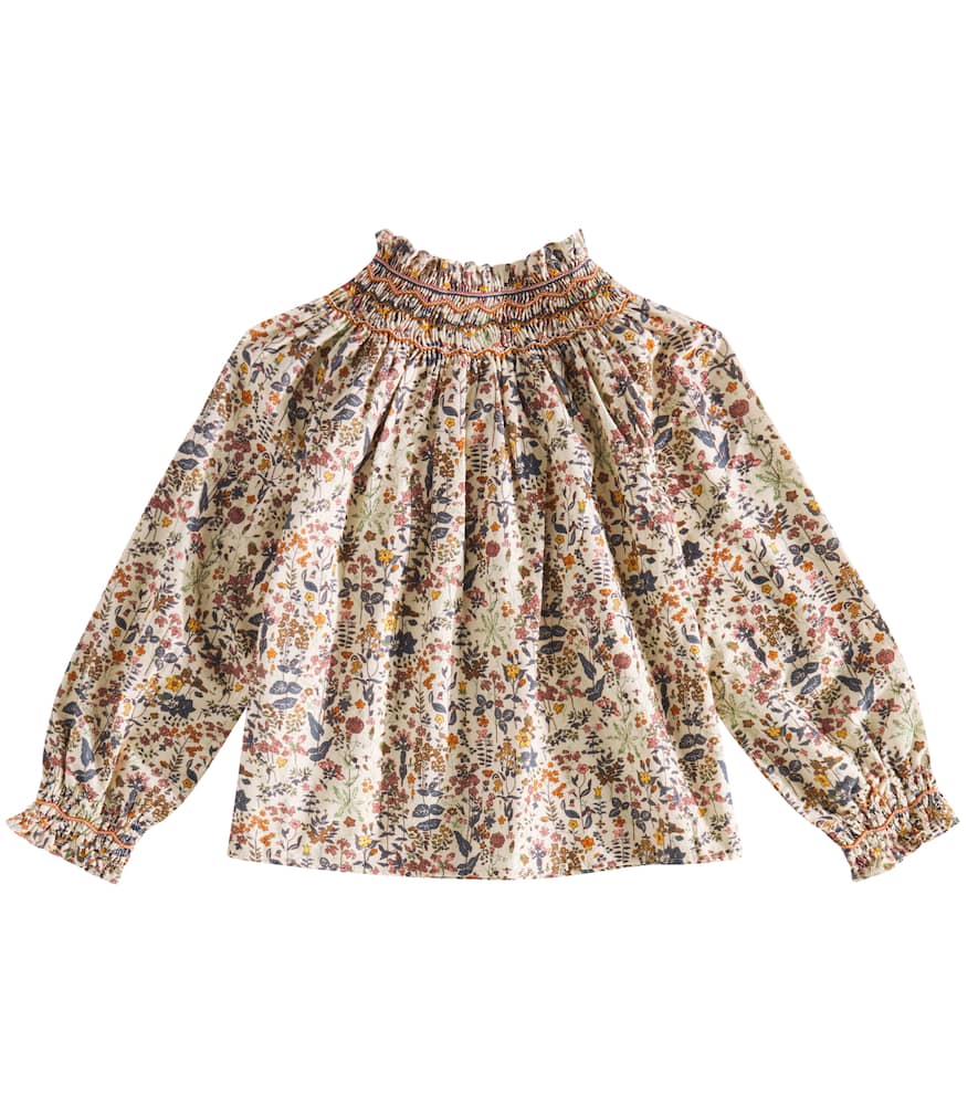 Bonpoint Petale Smocked Floral Cotton Top In Multicoloured