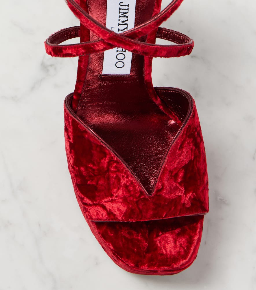 Jimmy Choo Karli 125 Velvet Platform Sandals In Ruby Red