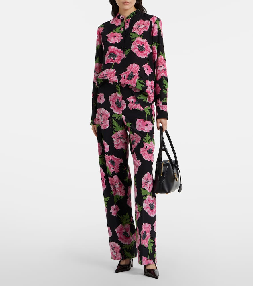 Stella Mccartney Poppy Floral Wide-leg Pants In Black
