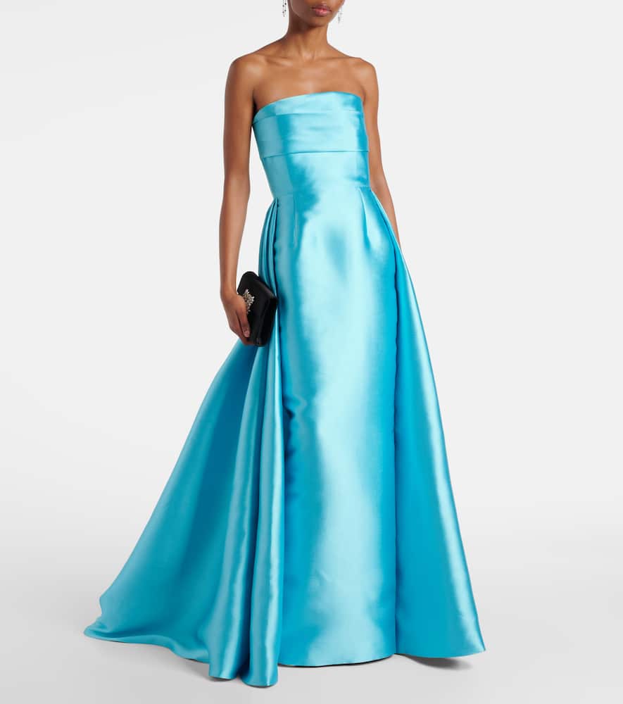 Solace London Strapless Satin Twill Gown In Blue