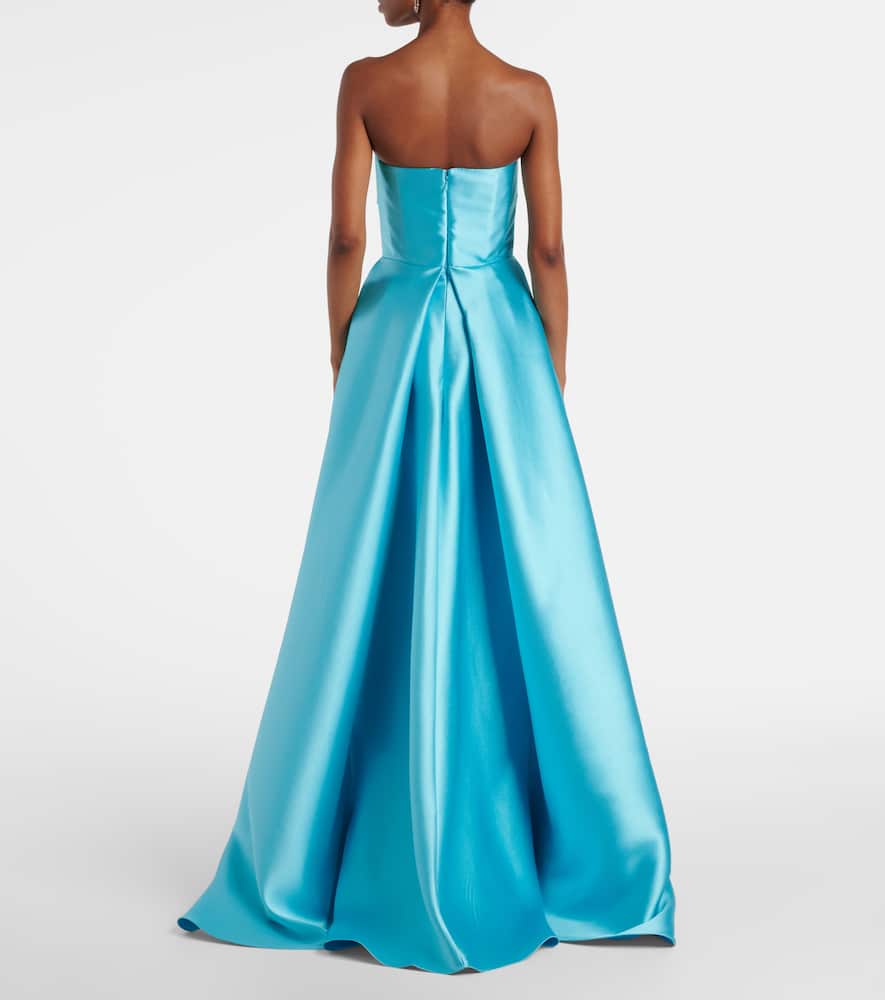 Solace London Strapless Satin Twill Gown In Blue
