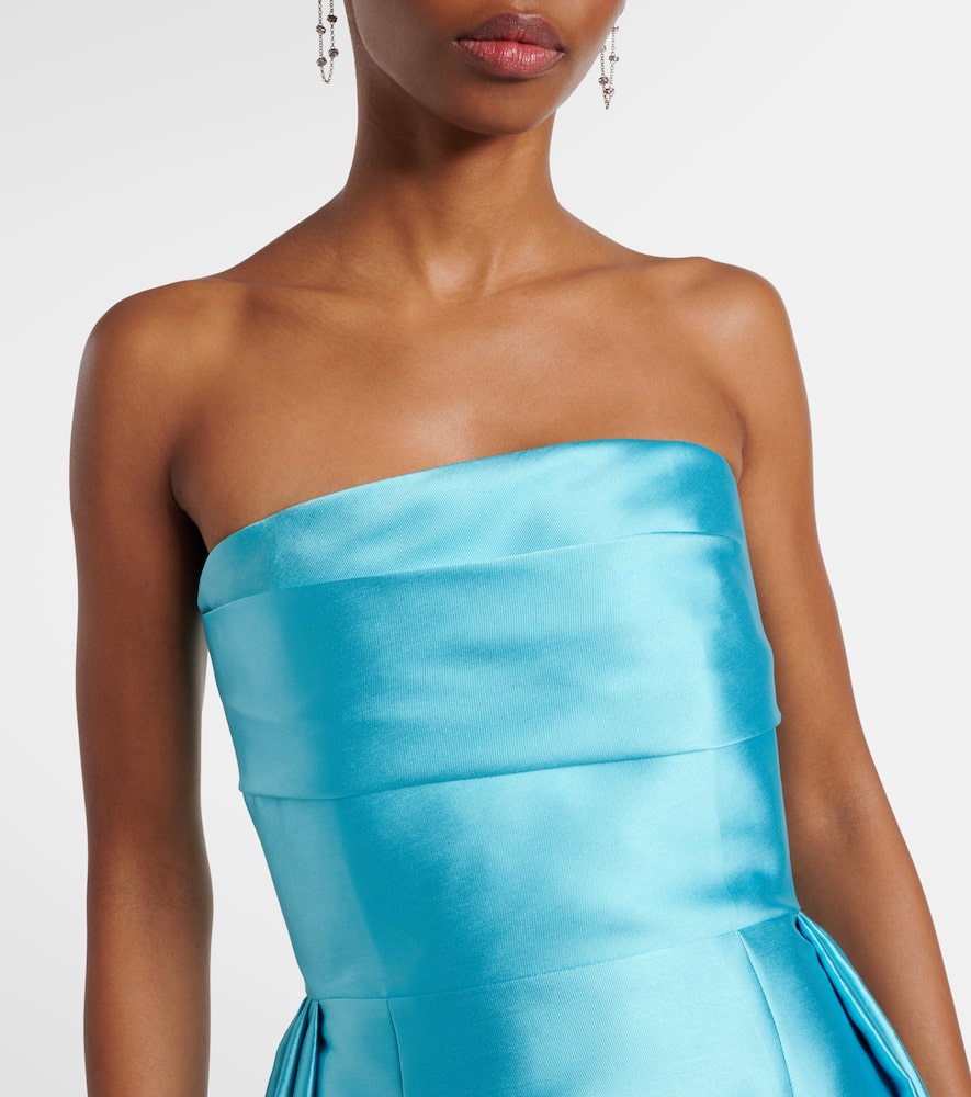 Solace London Strapless Satin Twill Gown In Blue