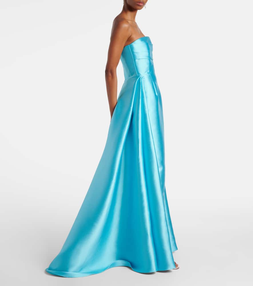 Solace London Strapless Satin Twill Gown In Blue