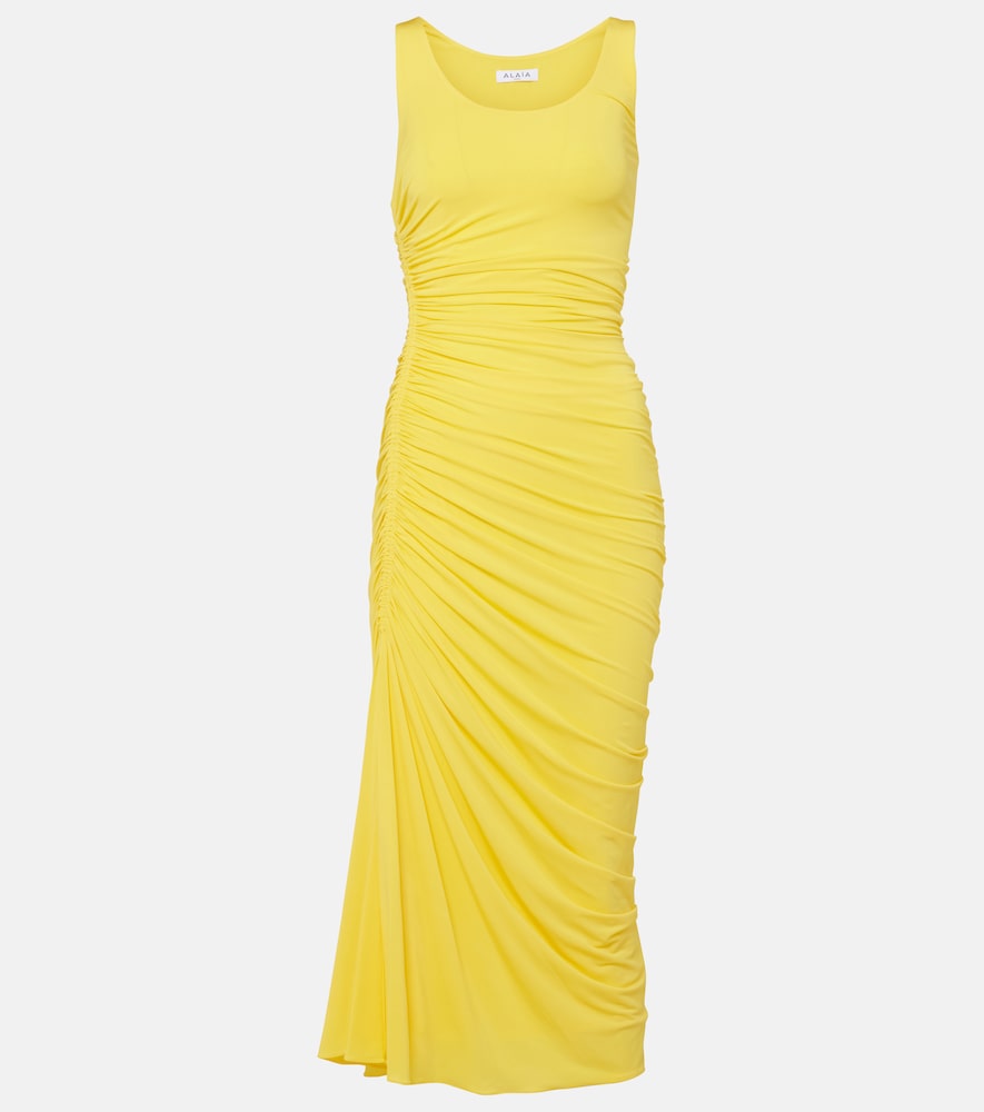Alaia Alaïa Asymmetric gathered jersey midi dress