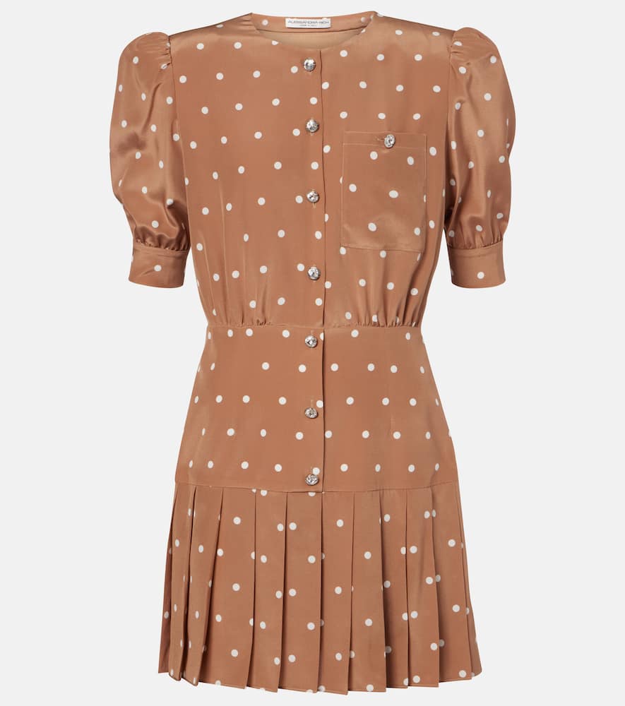 Pleated polka-dot silk minidress