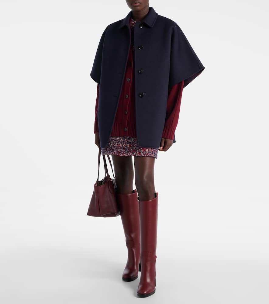 Gucci Single-breasted Wool Cape In Blue
