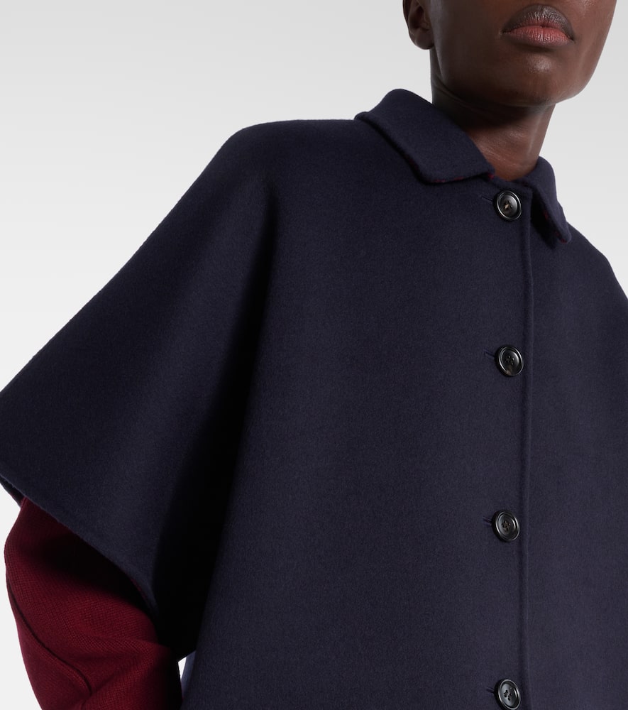 Gucci Single-breasted Wool Cape In Blue