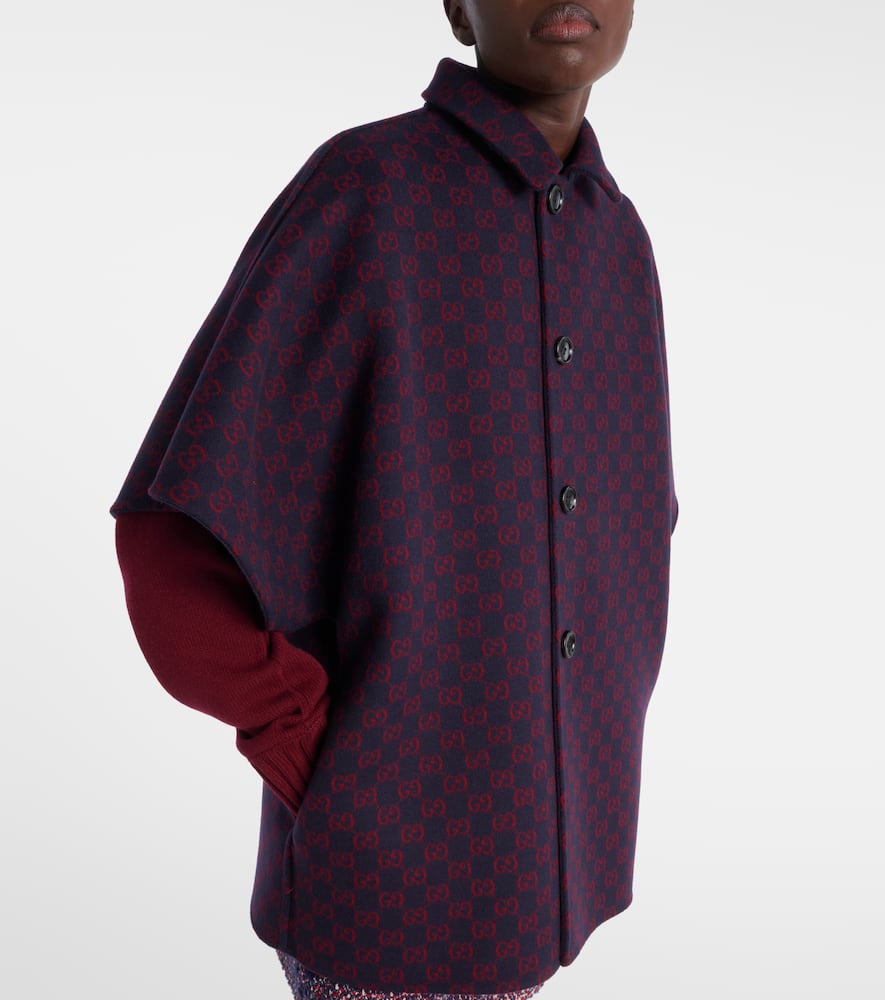 Gucci Single-breasted Wool Cape In Blue