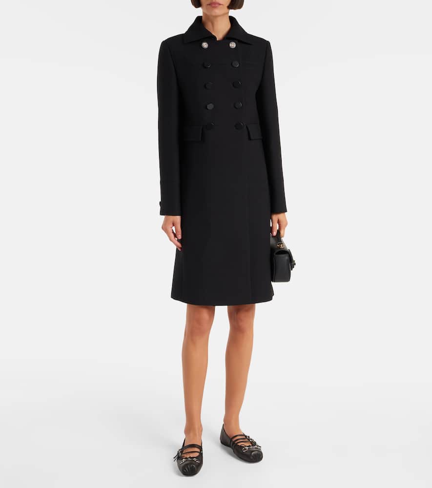 Gucci Double G Double-breasted Wool Coat In Black