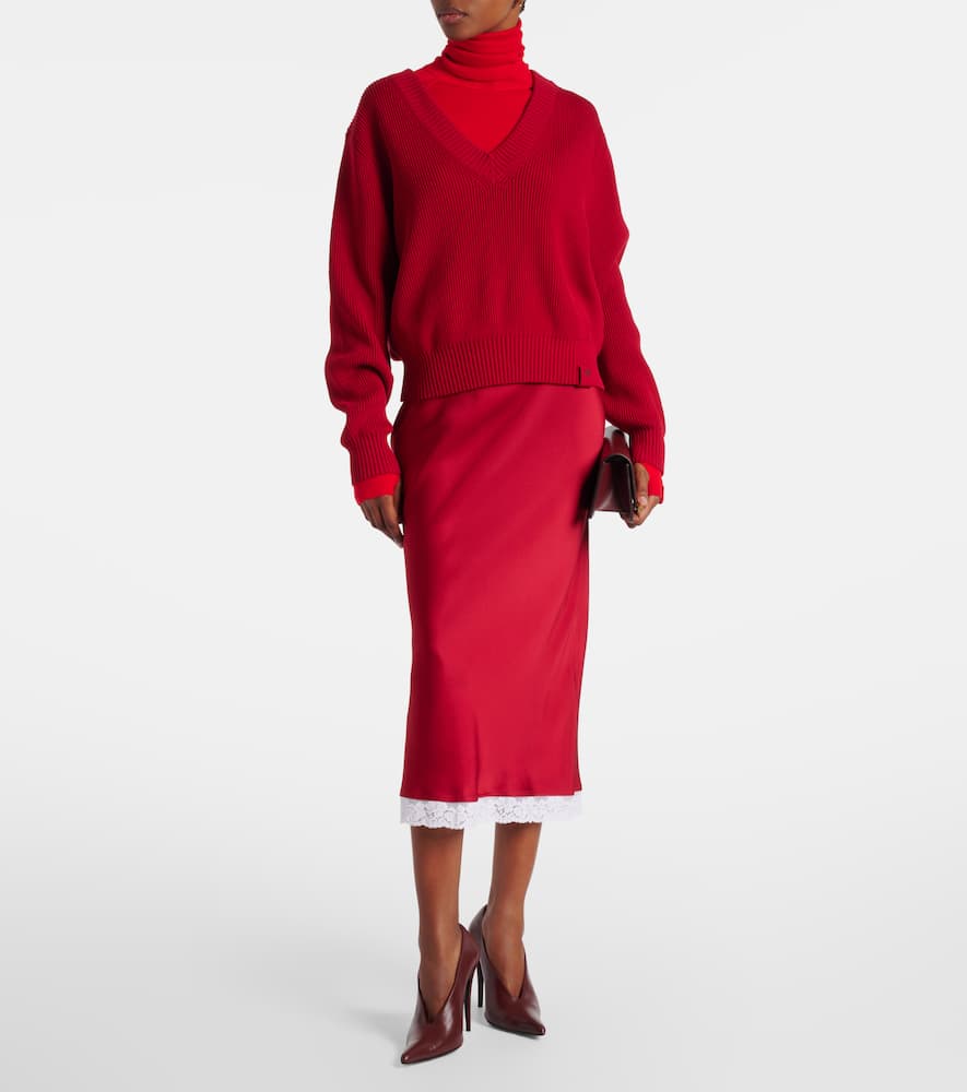 Victoria Beckham Lace-trimmed Satin Midi Skirt In Red