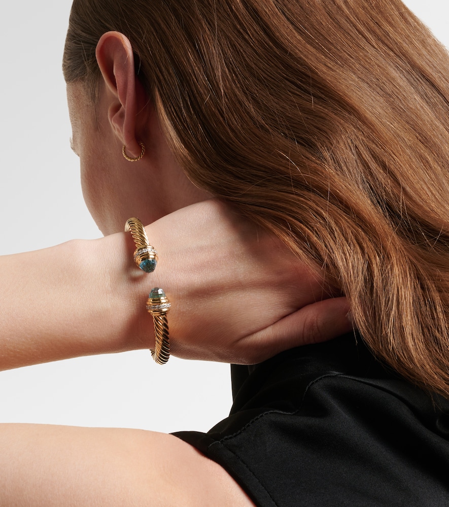 David Yurman Classic Cablespira 18kt gold cuff bracelet with topaz and diamonds