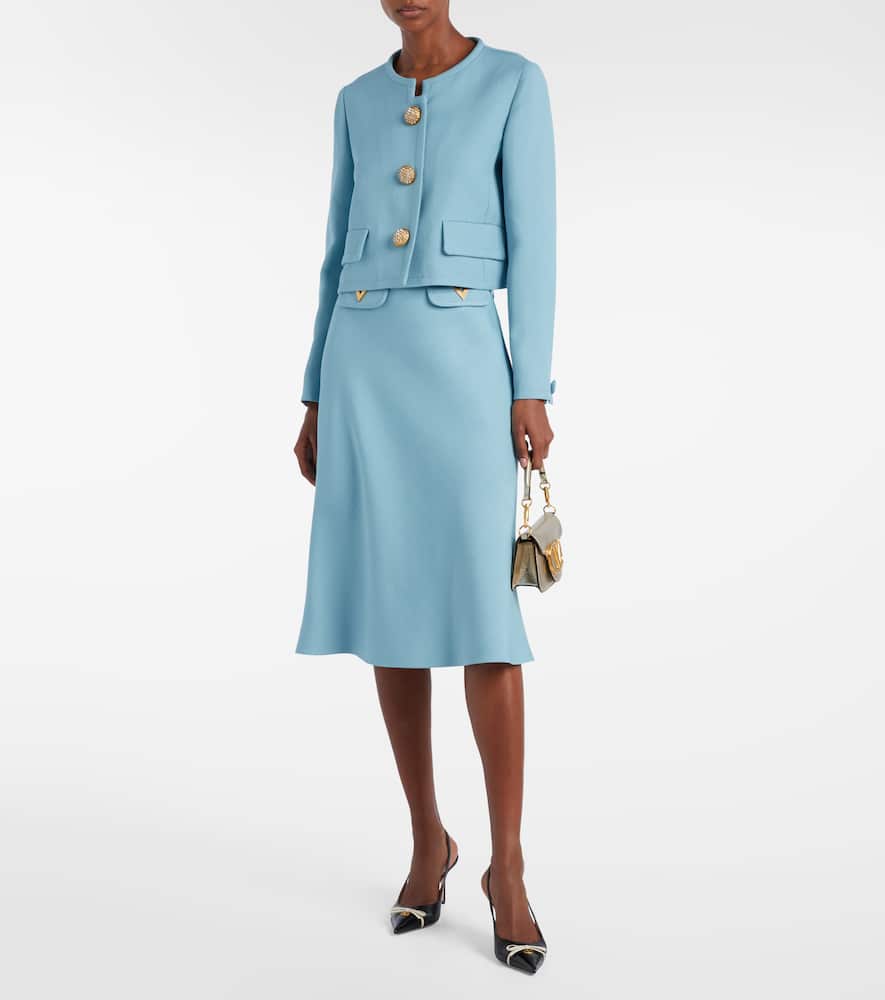 Valentino Womens Bluish Grey Embellished-button Round-neck Woven Jacket In Blue