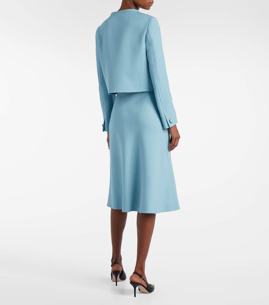 Valentino Womens Bluish Grey Embellished-button Round-neck Woven Jacket In Blue