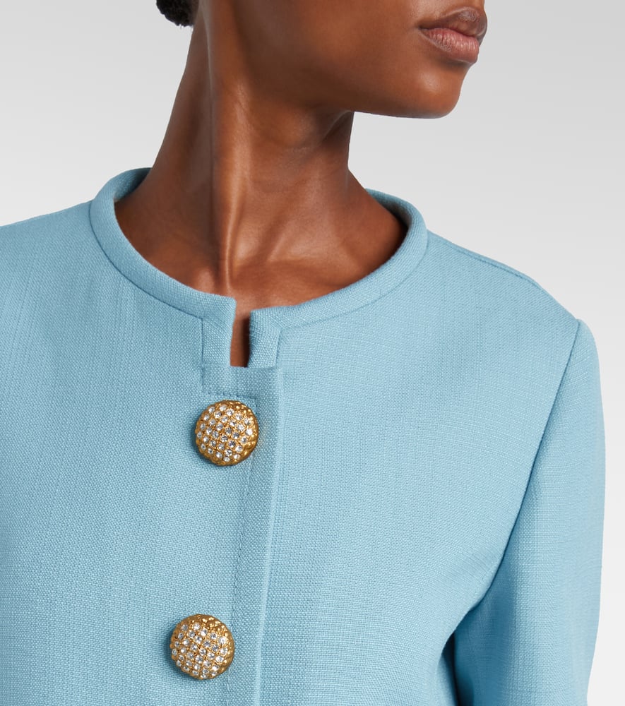 Valentino Womens Bluish Grey Embellished-button Round-neck Woven Jacket In Blue