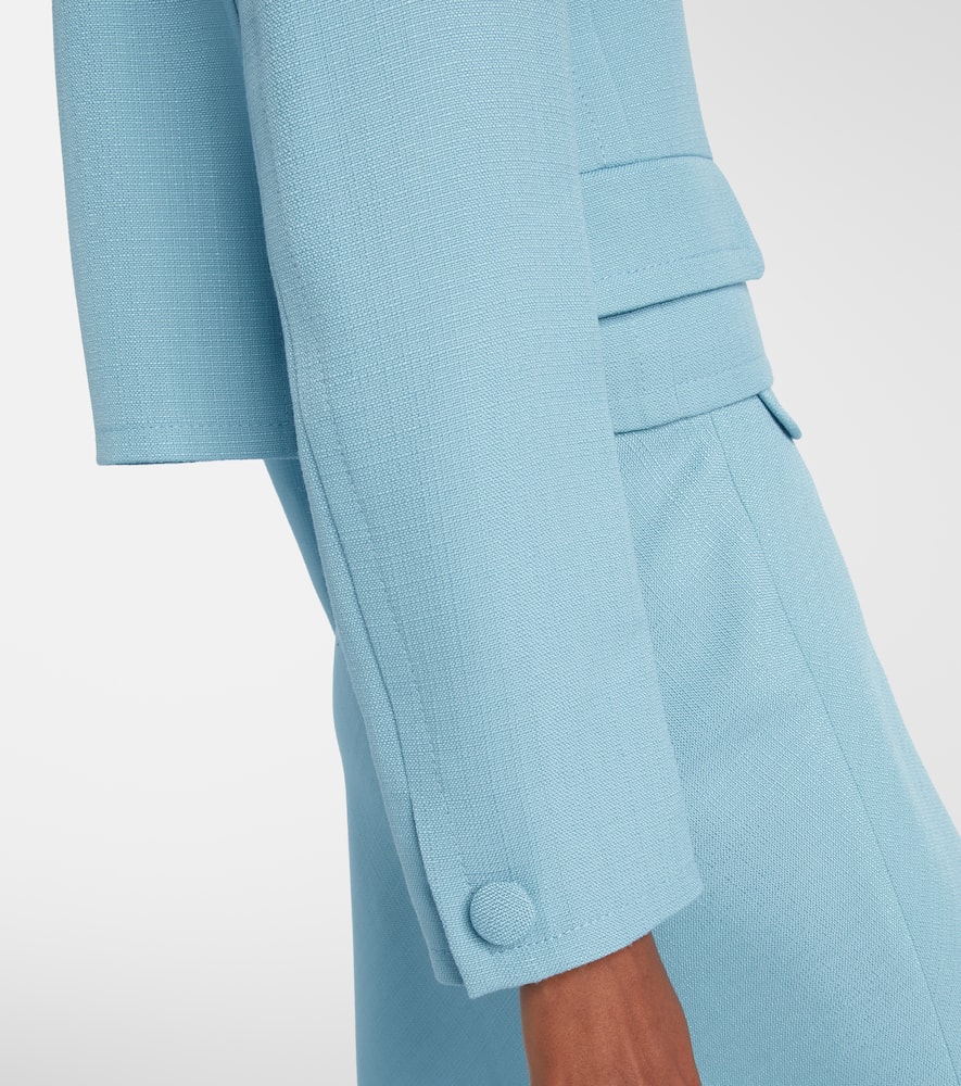 Valentino Womens Bluish Grey Embellished-button Round-neck Woven Jacket In Blue