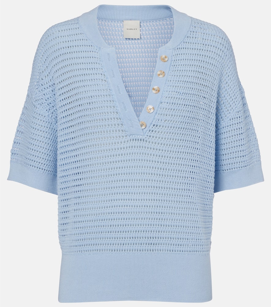 Varley Womens Cashmere Blue Callie Short-sleeves Cotton-knit Top