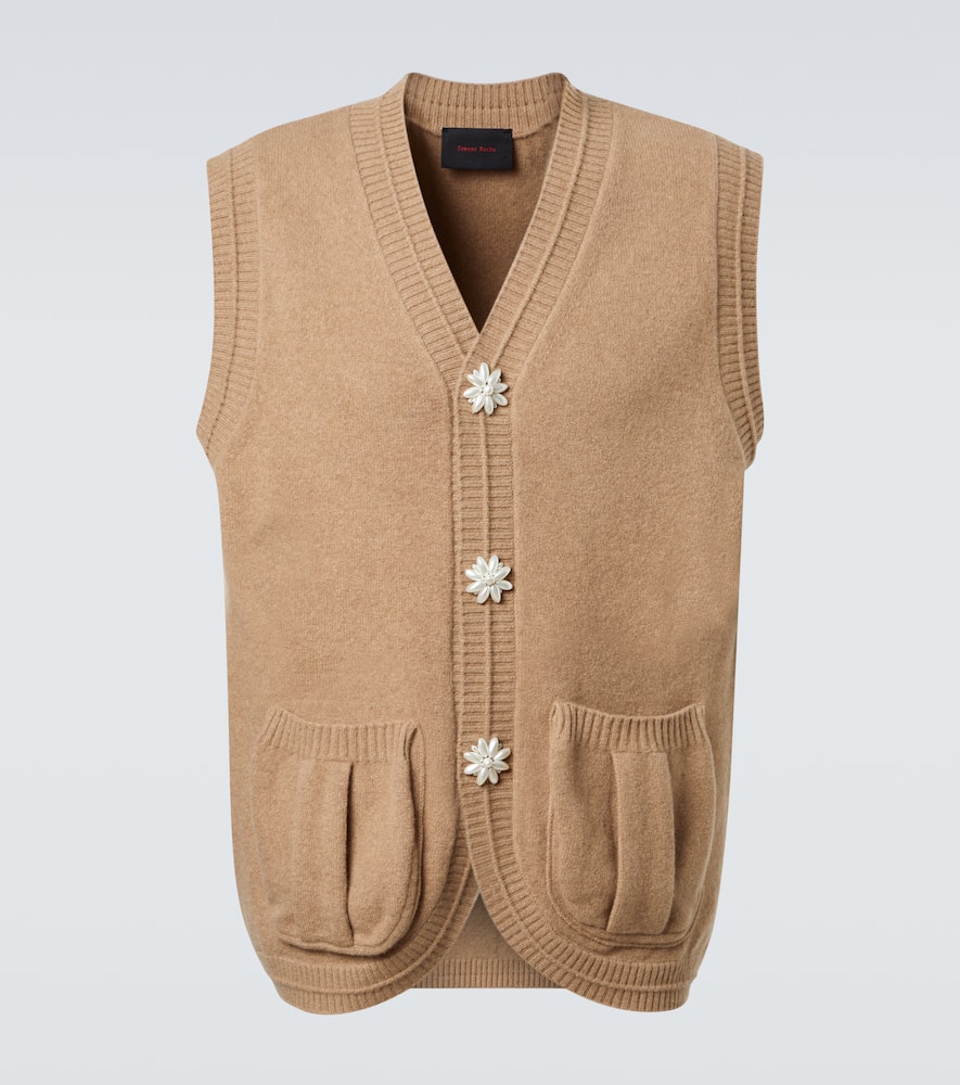 Simone Rocha Faux Pearl-embellished Wool-blend Vest In Brown