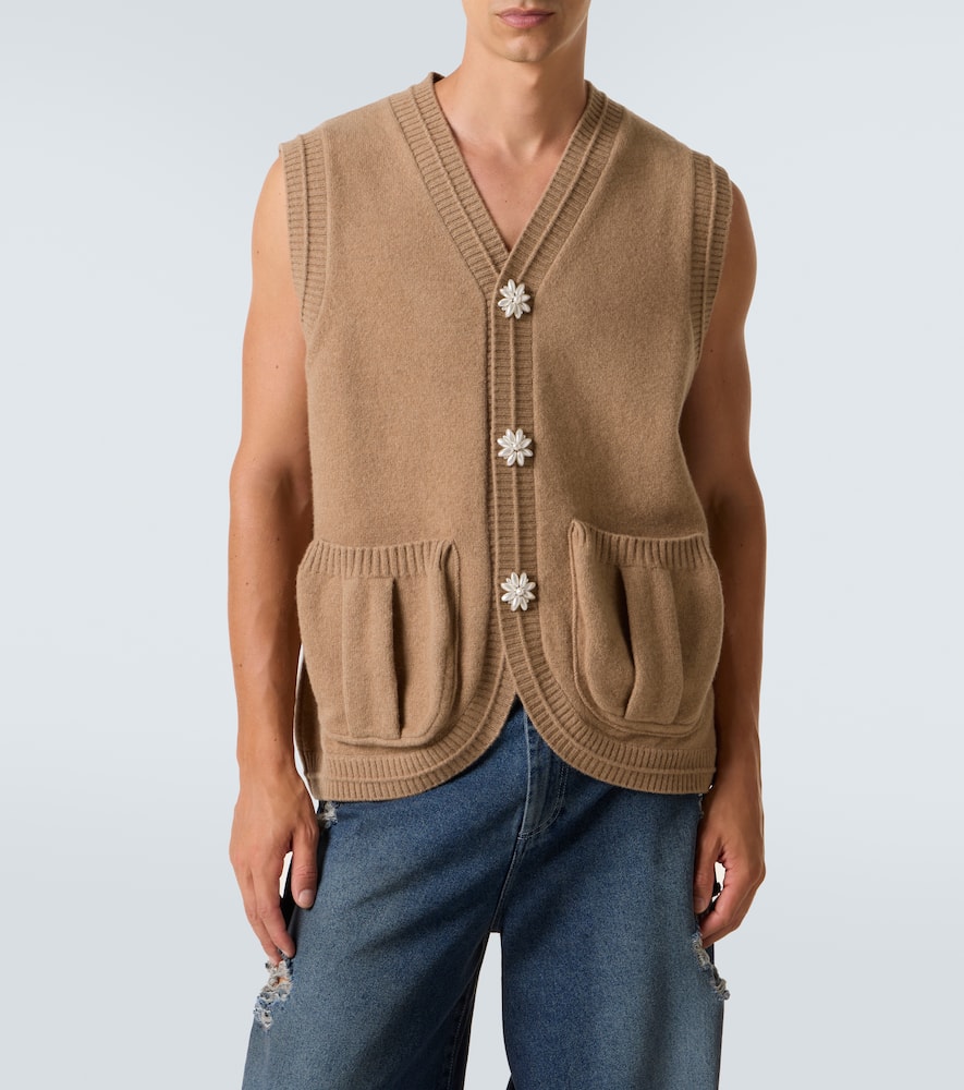 Simone Rocha Faux Pearl-embellished Wool-blend Vest In Brown