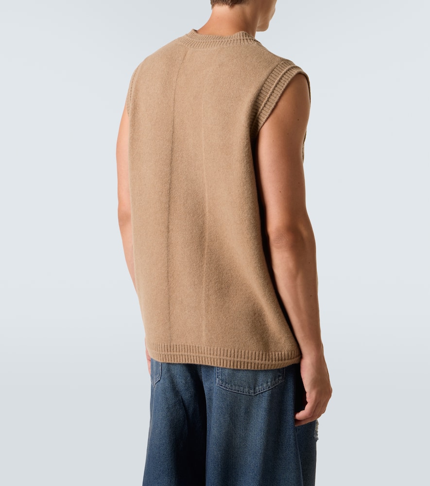 Simone Rocha Faux Pearl-embellished Wool-blend Vest In Brown