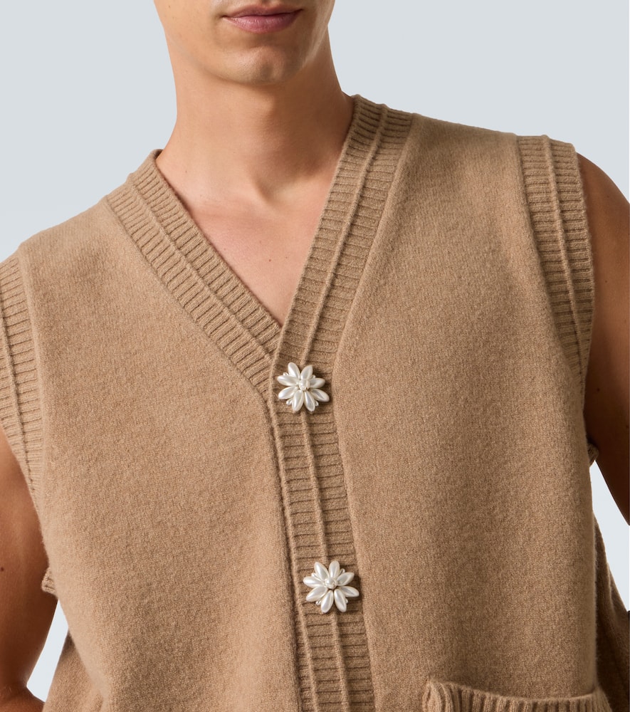 Simone Rocha Faux Pearl-embellished Wool-blend Vest In Brown