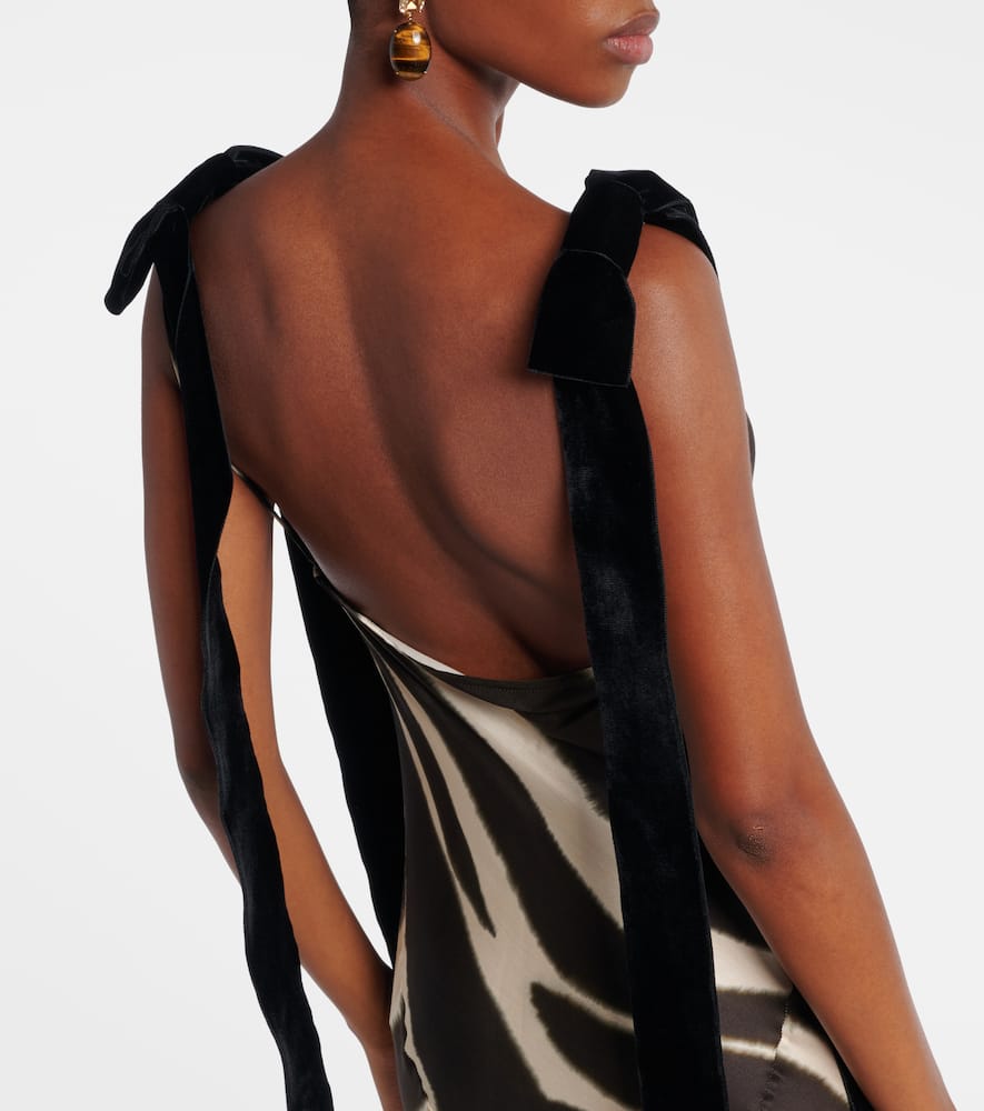 Nina Ricci Zebra-print Velvet-bow Maxi Dress In Black