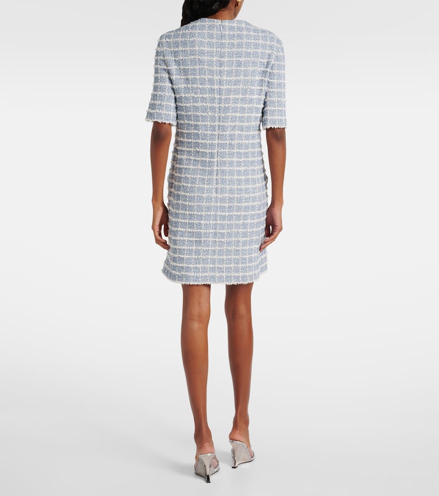 Versace Short-sleeve Windowpane Tweed Boucle Mini Dress