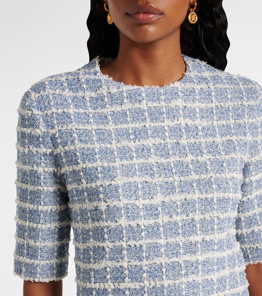 Versace Short-sleeve Windowpane Tweed Boucle Mini Dress