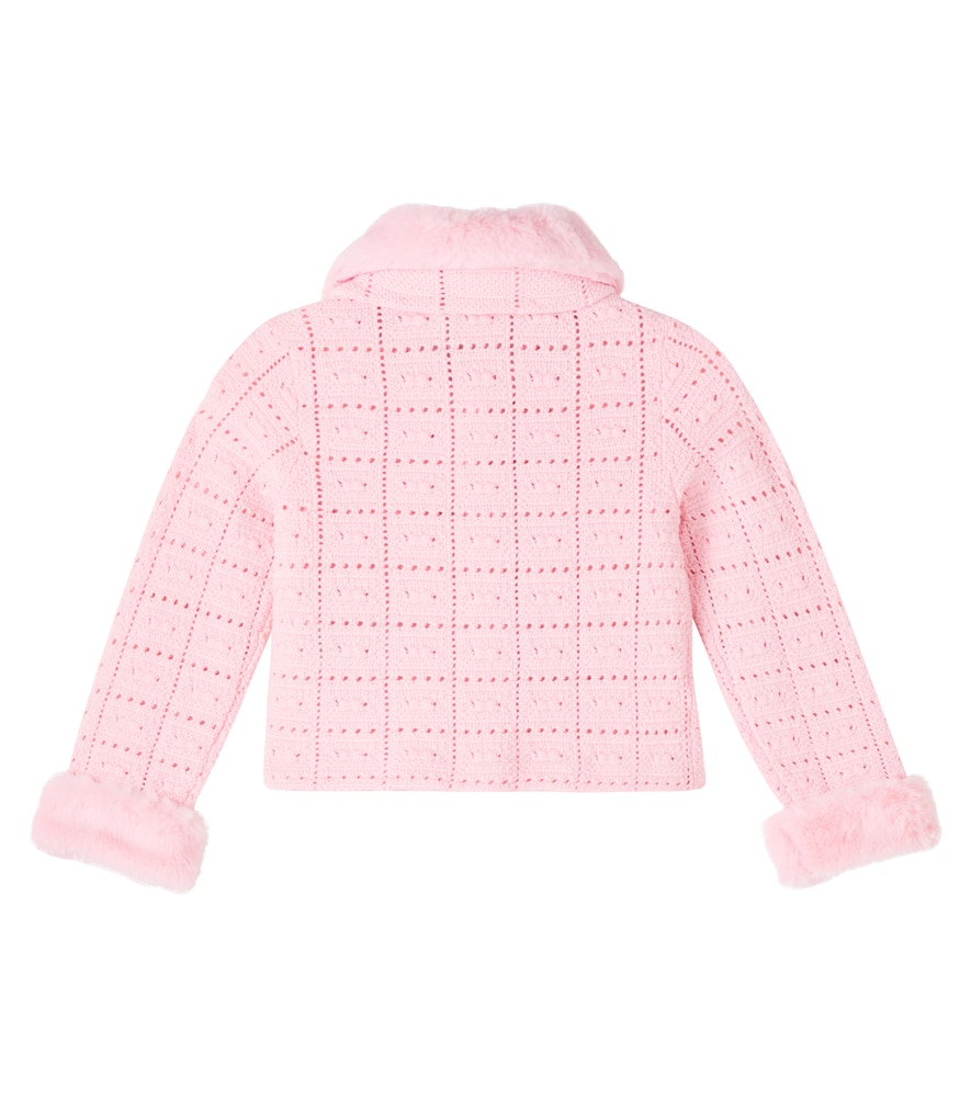 Self-portrait Faux Faux-trimmed Cotton-blend Cardigan In Pink