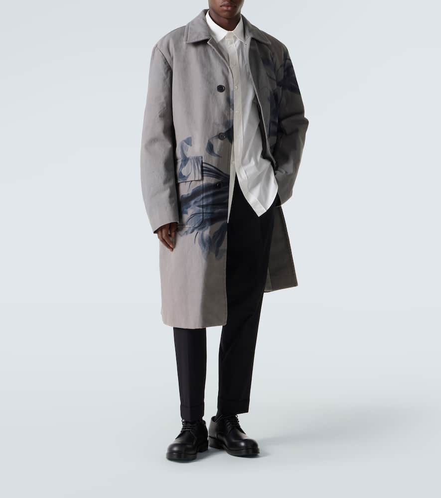 Dries Van Noten Randale Floral Cotton Trench Coat In Gray