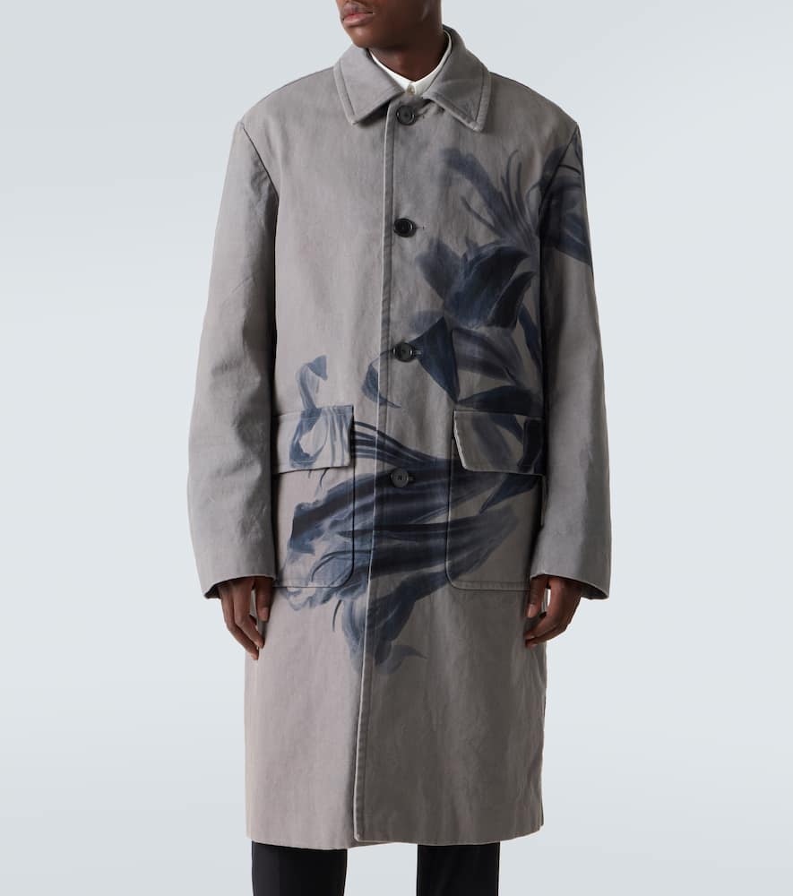 Dries Van Noten Randale Floral Cotton Trench Coat In Gray