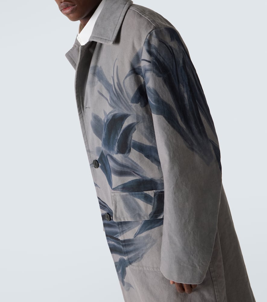 Dries Van Noten Randale Floral Cotton Trench Coat In Gray