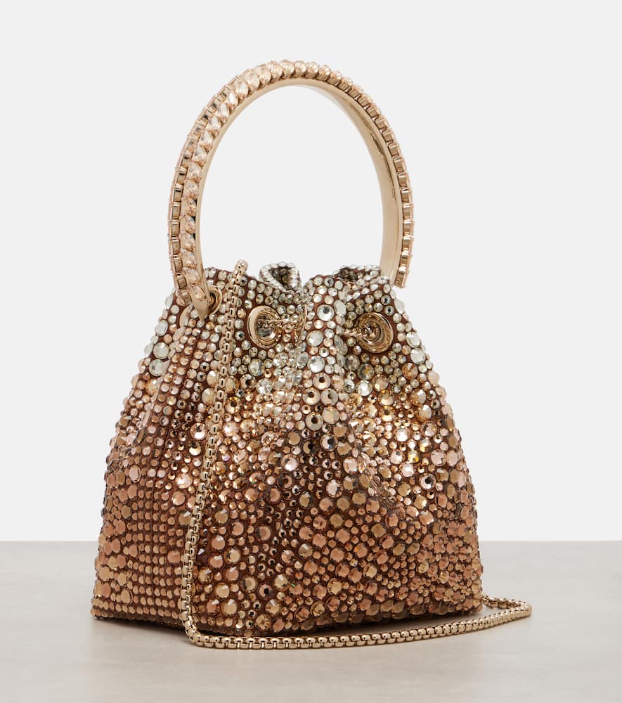 Jimmy Choo Bon Bon Small Crystal-embellished Satin Bucket Bag In Gold